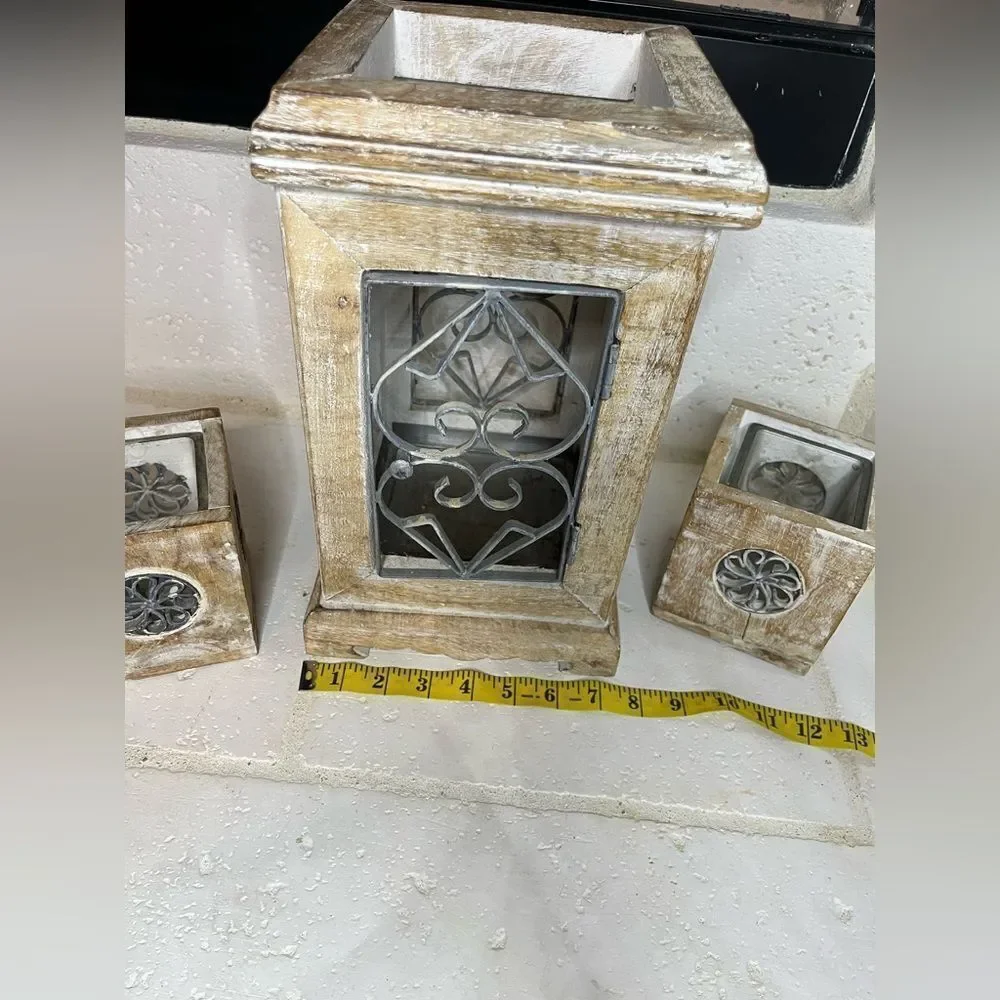 Pier 1 Imports Rustic Wooden Lantern with Metal Accents
